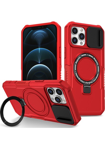iPhone 12 /iphone 12 Pro Için Magsafe ile Uyumlu, Manyetik Halkalı Stand Ağır Hizmet Telefon Kılıfı - Kırmızı (Yurt Dışından)