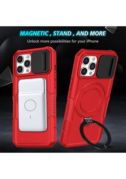 iPhone 12 /iphone 12 Pro Için Magsafe ile Uyumlu, Manyetik Halkalı Stand Ağır Hizmet Telefon Kılıfı - Kırmızı (Yurt Dışından) fırsatları