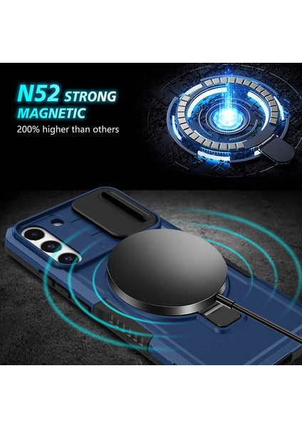 Samsung Galaxy S22+ 5g Için Magsafe ile Uyumlu, Manyetik Halkalı Stand Ağır Hizmet Telefon Kılıfı - Mavi (Yurt Dışından)