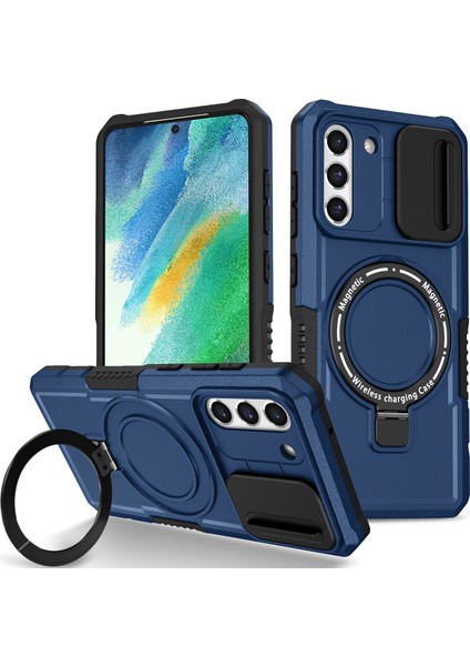Samsung Galaxy S21 Fe 5g Için Magsafe ile Uyumlu, Manyetik Halkalı Stand Ağır Hizmet Telefon Kılıfı - Mavi (Yurt Dışından)