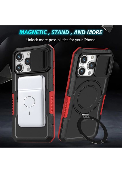 iPhone 15 Pro Max Için Magsafe ile Uyumlu, Manyetik Halkalı Stand Ağır Hizmet Telefon Kılıfı - Siyah - Kırmızı (Yurt Dışından) fırsatları