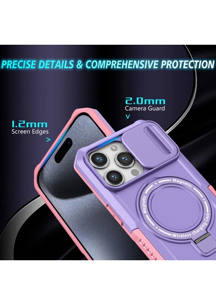 iPhone 15 Pro Max Için Magsafe ile Uyumlu, Manyetik Halkalı Stand Ağır Hizmet Telefon Kılıfı - Mor (Yurt Dışından)