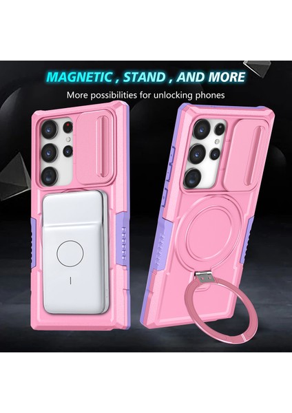 Samsung Galaxy S22 Ultra 5g Için Magsafe ile Uyumlu, Manyetik Halkalı Stand Ağır Hizmet Telefon Kılıfı - Pembe (Yurt Dışından) fırsatları