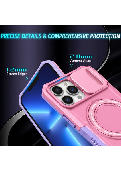 iPhone 13 Pro Max Için Magsafe ile Uyumlu, Manyetik Halkalı Stand Ağır Hizmet Telefon Kılıfı - Pembe (Yurt Dışından)