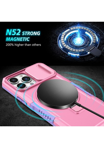 iPhone 13 Pro Max Için Magsafe ile Uyumlu, Manyetik Halkalı Stand Ağır Hizmet Telefon Kılıfı - Pembe (Yurt Dışından)