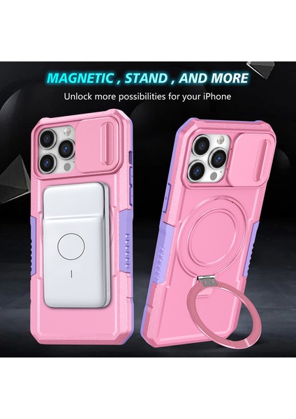 iPhone 13 Pro Max Için Magsafe ile Uyumlu, Manyetik Halkalı Stand Ağır Hizmet Telefon Kılıfı - Pembe (Yurt Dışından)