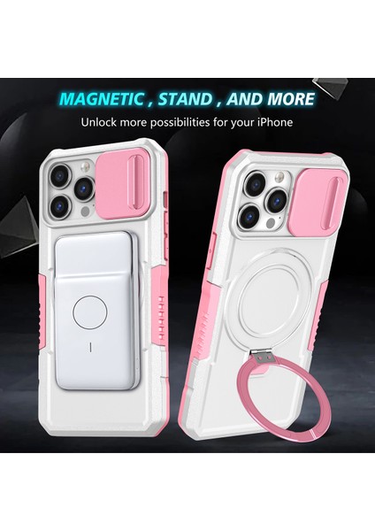 iPhone 13 Pro Max Için Magsafe ile Uyumlu, Manyetik Halkalı Stand Ağır Hizmet Telefon Kılıfı - Beyaz (Yurt Dışından) fırsatları