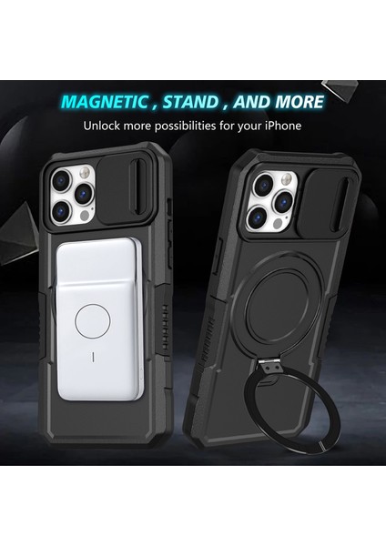 iPhone 12 /iphone 12 Pro Için Magsafe ile Uyumlu, Manyetik Halkalı Stand Ağır Hizmet Telefon Kılıfı - Siyah (Yurt Dışından) fırsatları