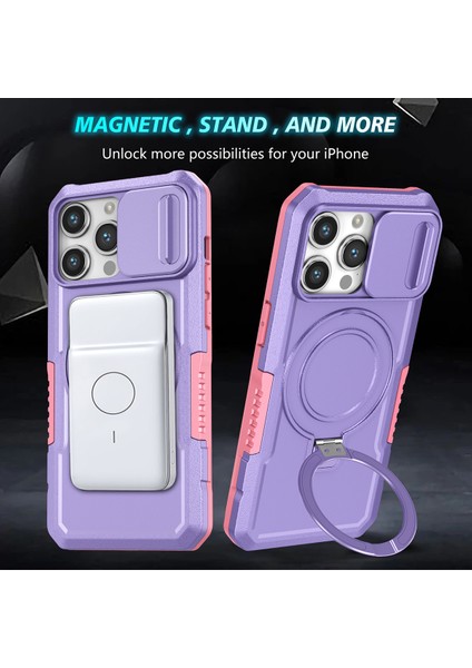 iPhone 15 Pro Için Magsafe ile Uyumlu, Manyetik Halkalı Stand Ağır Hizmet Telefon Kılıfı - Mor (Yurt Dışından) fırsatları