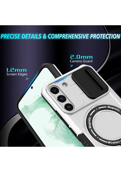 Samsung Galaxy S22+ 5g Için Magsafe ile Uyumlu, Manyetik Halkalı Stand Ağır Hizmet Telefon Kılıfı - Beyaz - Siyah (Yurt Dışından)