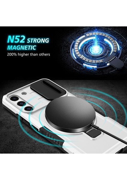 Samsung Galaxy S22+ 5g Için Magsafe ile Uyumlu, Manyetik Halkalı Stand Ağır Hizmet Telefon Kılıfı - Beyaz - Siyah (Yurt Dışından)