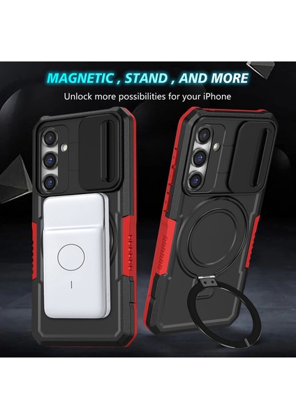 Samsung Galaxy S23 Fe Için Magsafe ile Uyumlu, Manyetik Halkalı Stand Ağır Hizmet Telefon Kılıfı - Siyah - Kırmızı (Yurt Dışından) fırsatları
