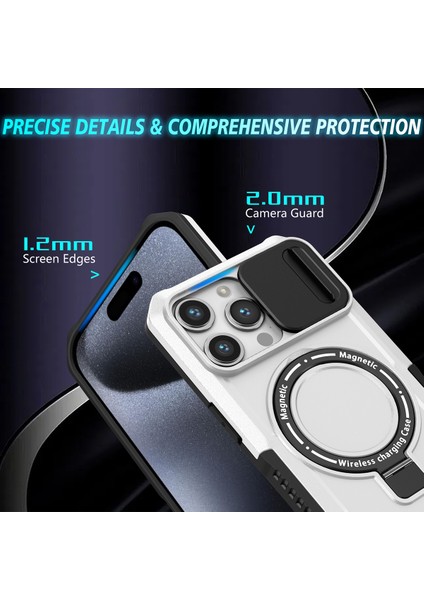iPhone 15 Pro Max Için Magsafe ile Uyumlu, Manyetik Halkalı Stand Ağır Hizmet Telefon Kılıfı - Beyaz - Siyah (Yurt Dışından) fiyatları
