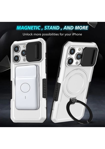iPhone 15 Pro Max Için Magsafe ile Uyumlu, Manyetik Halkalı Stand Ağır Hizmet Telefon Kılıfı - Beyaz - Siyah (Yurt Dışından) fırsatları
