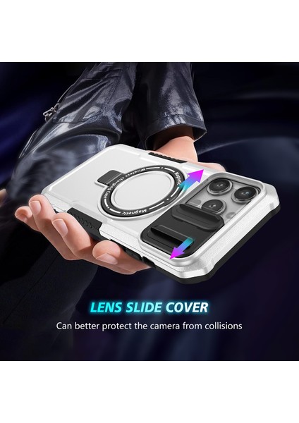 iPhone 15 Pro Max Için Magsafe ile Uyumlu, Manyetik Halkalı Stand Ağır Hizmet Telefon Kılıfı - Beyaz - Siyah (Yurt Dışından) indirimleri