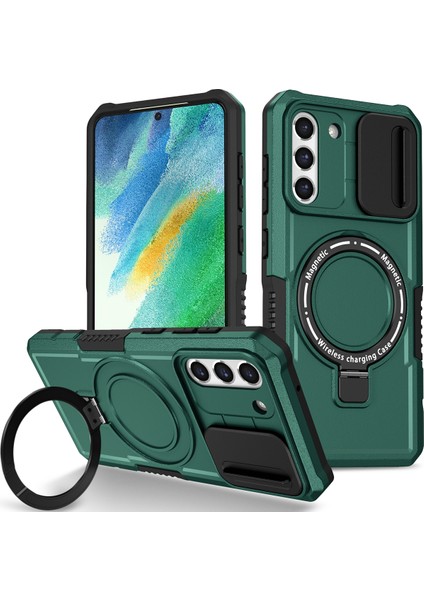Samsung Galaxy S21 Fe 5g Için Magsafe ile Uyumlu, Manyetik Halkalı Stand Ağır Hizmet Telefon Kılıfı - Koyu Yeşil (Yurt Dışından)