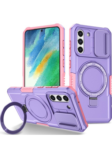 Samsung Galaxy S21 Fe 5g Için Magsafe ile Uyumlu, Manyetik Halkalı Stand Ağır Hizmet Telefon Kılıfı - Mor (Yurt Dışından)