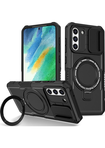 Samsung Galaxy S21 Fe 5g Için Magsafe ile Uyumlu, Manyetik Halkalı Stand Ağır Hizmet Telefon Kılıfı - Siyah (Yurt Dışından)