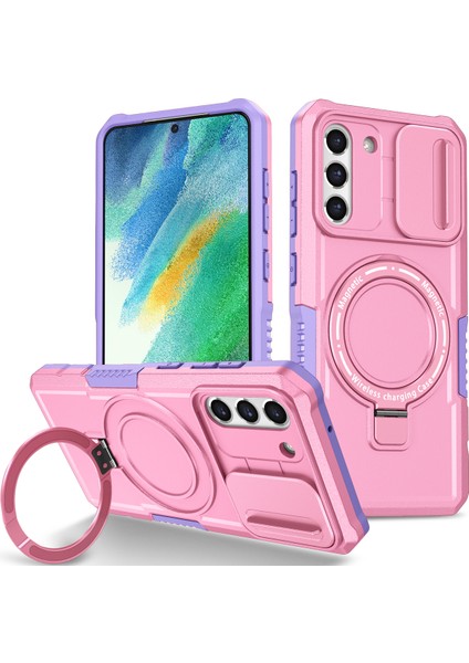 Samsung Galaxy S21 Fe 5g Için Magsafe ile Uyumlu, Manyetik Halkalı Stand Ağır Hizmet Telefon Kılıfı - Pembe (Yurt Dışından)