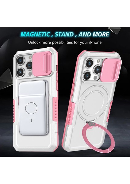 iPhone 15 Pro Max Için Magsafe ile Uyumlu, Manyetik Halkalı Stand Ağır Hizmet Telefon Kılıfı - Beyaz (Yurt Dışından) fırsatları