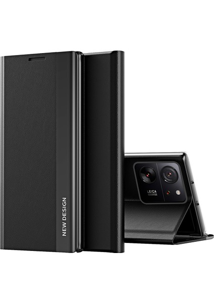 Xiaomi 13T /13T Pro /redmi K60 Ultra Için Ince Flip Deri Manyetik Kapatma Telefon Kılıfı - Siyah (Yurt Dışından)