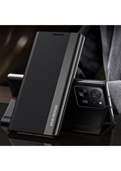 Xiaomi 13T /13T Pro /redmi K60 Ultra Için Ince Flip Deri Manyetik Kapatma Telefon Kılıfı - Siyah (Yurt Dışından)