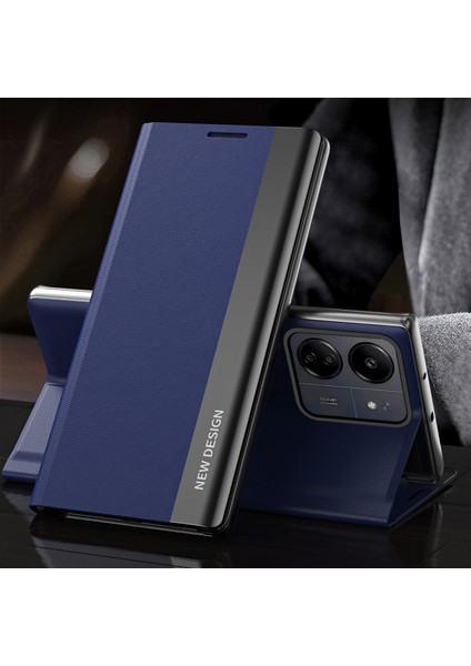 Xiaomi Redmi 13C /poco C65 Için Ince Flip Deri Manyetik Kapatma Telefon Kılıfı - Lacivert (Yurt Dışından)