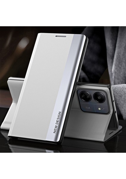 Xiaomi Redmi 13C /poco C65 Için Ince Flip Deri Manyetik Kapatma Telefon Kılıfı - Beyaz (Yurt Dışından)
