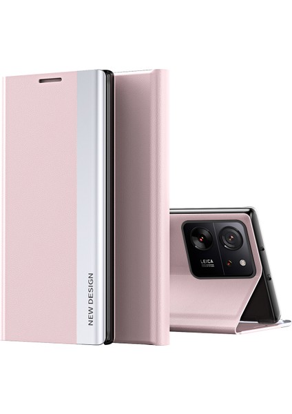 Xiaomi 13T /13T Pro /redmi K60 Ultra Için Ince Flip Deri Manyetik Kapatma Telefon Kılıfı - Pembe (Yurt Dışından)
