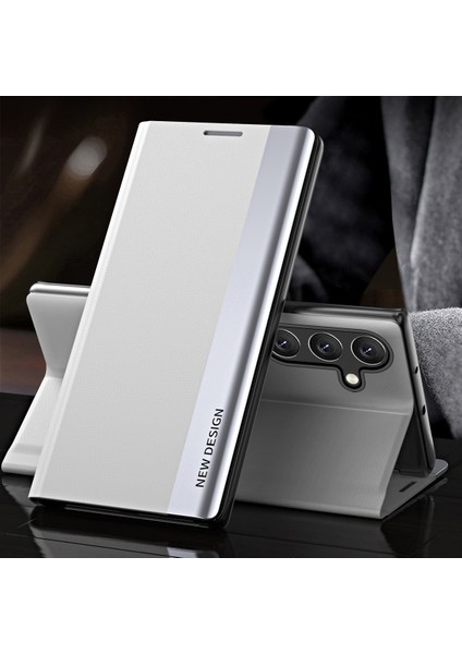 Samsung Galaxy A15 Için Ince Flip Deri Manyetik Kapatma Telefon Kılıfı - Beyaz (Yurt Dışından)