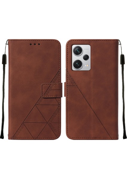 Xiaomi Redmi Note 12 Pro+ Için Kabartmalı Pu Deri Stand Cüzdan Telefon Kılıfı - Kahverengi (Yurt Dışından)