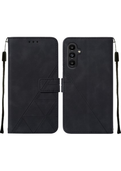 Samsung Galaxy A15 Için Kabartmalı Pu Deri Stand Cüzdan Telefon Kılıfı - Siyah (Yurt Dışından)