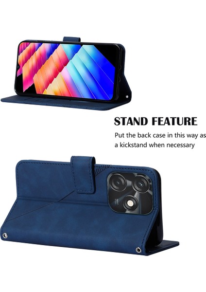 Tecno Spark 10C Için Kabartmalı Pu Deri Stand Cüzdan Telefon Kılıfı - Mavi (Yurt Dışından)