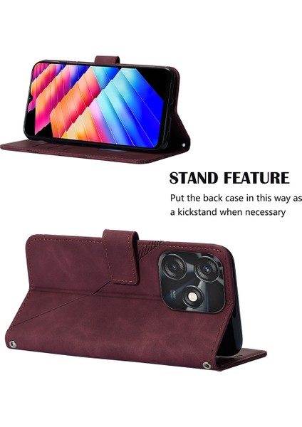 Tecno Spark 10C Için Kabartmalı Pu Deri Stand Cüzdan Telefon Kılıfı - Kırmızı (Yurt Dışından)