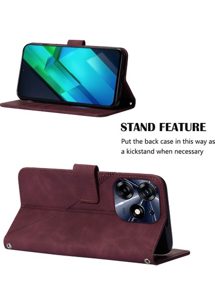 Tecno Spark 10 Pro Için Kabartmalı Pu Deri Stand Cüzdan Telefon Kılıfı - Kırmızı (Yurt Dışından)