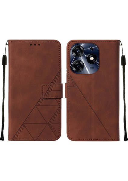 Tecno Spark 10 Pro Için Kabartmalı Pu Deri Stand Cüzdan Telefon Kılıfı - Kahverengi (Yurt Dışından)