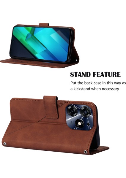 Tecno Spark 10 Pro Için Kabartmalı Pu Deri Stand Cüzdan Telefon Kılıfı - Kahverengi (Yurt Dışından)