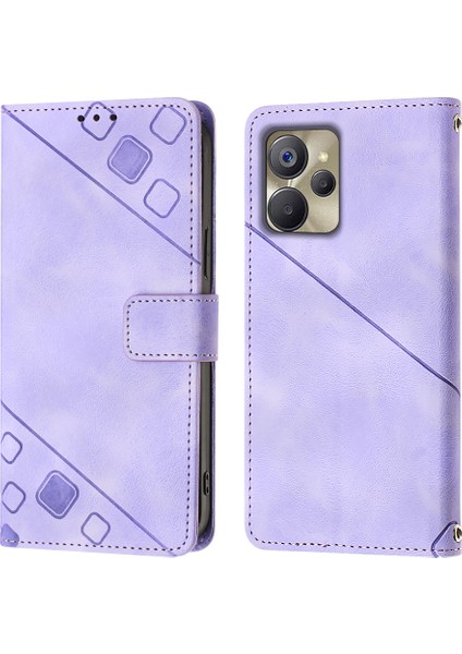Realme 10 Için Kabartmalı Deri Cüzdan Stand Telefon Kılıfı - Mor (Yurt Dışından)