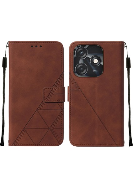 Tecno Spark 10C Için Kabartmalı Pu Deri Stand Cüzdan Telefon Kılıfı - Kahverengi (Yurt Dışından)