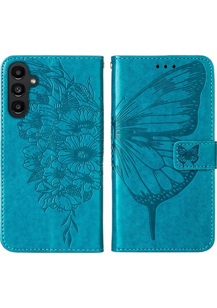 Samsung Galaxy A05S Için Kelebek Pu Deri Çevirmeli Cüzdan Stand Telefon Kılıfı - Mavi (Yurt Dışından)