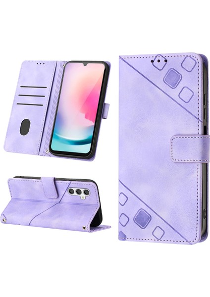 Samsung Galaxy A24 4g Için Kabartmalı Deri Cüzdan Stand Telefon Kılıfı - Mor (Yurt Dışından)