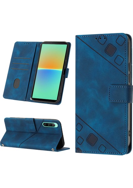 Sony Xperia 10 V Için Kabartmalı Deri Cüzdan Stand Telefon Kılıfı - Mavi (Yurt Dışından)