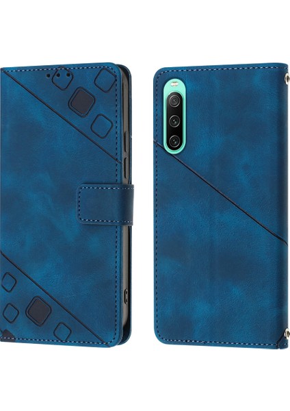 Sony Xperia 10 V Için Kabartmalı Deri Cüzdan Stand Telefon Kılıfı - Mavi (Yurt Dışından) modelleri
