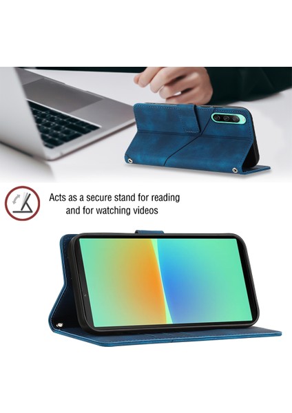 Sony Xperia 10 V Için Kabartmalı Deri Cüzdan Stand Telefon Kılıfı - Mavi (Yurt Dışından) fırsatları