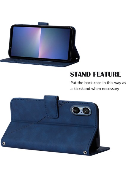 Sony Xperia 5 V Için Kabartmalı Pu Deri Stand Cüzdan Telefon Kılıfı - Mavi (Yurt Dışından)