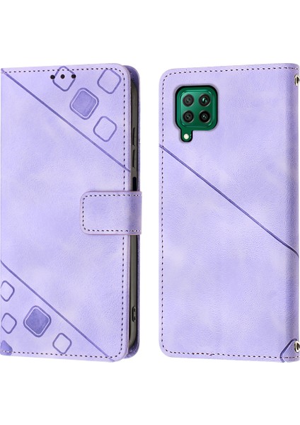 Huawei P40 Lite Için Kabartmalı Deri Cüzdan Stand Telefon Kılıfı - Mor (Yurt Dışından)