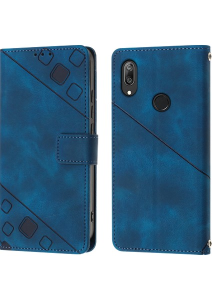 Huawei Y7 2019 Için Kabartmalı Deri Cüzdan Stand Telefon Kılıfı - Mavi (Yurt Dışından) fırsatları