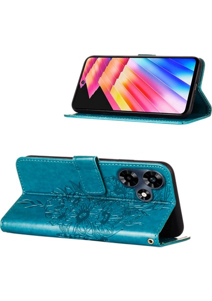 Infinix Hot 30 4g X6831 Için Kelebek Pu Deri Çevirmeli Cüzdan Stand Telefon Kılıfı - Mavi (Yurt Dışından)