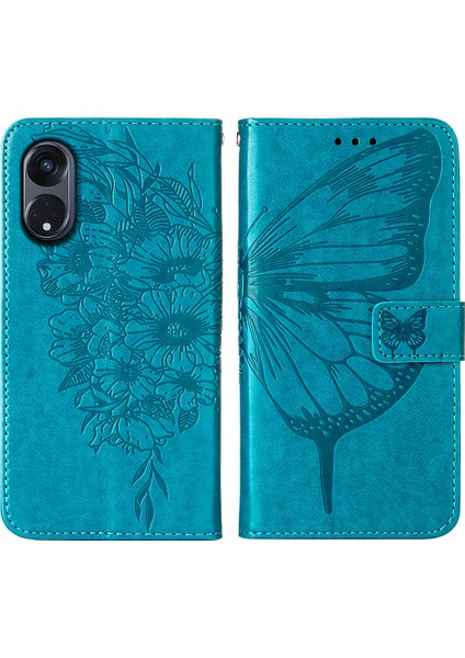 Oppo Reno8 T 5g / A1 Pro 5g Için Kelebek Pu Deri Çevirmeli Cüzdan Stand Telefon Kılıfı - Mavi (Yurt Dışından)