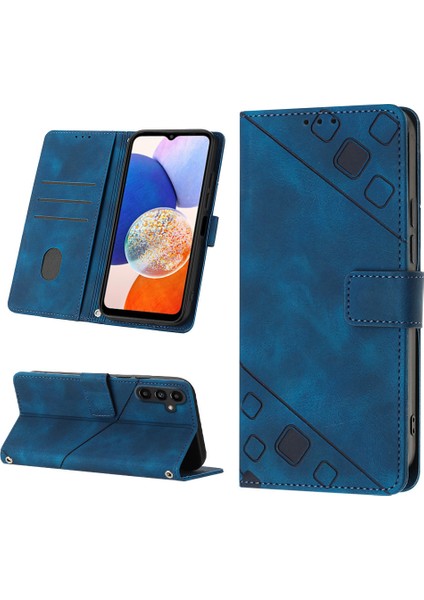 Samsung Galaxy A25 Için Kabartmalı Deri Cüzdan Stand Telefon Kılıfı - Mavi (Yurt Dışından)